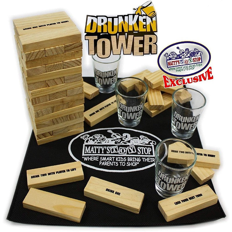 Homeware Deluxe Drunken Tower The Grab A Piece Drinking Game with Exclusive Matty's Toy Stop Storage Bag Home party(Board Game)